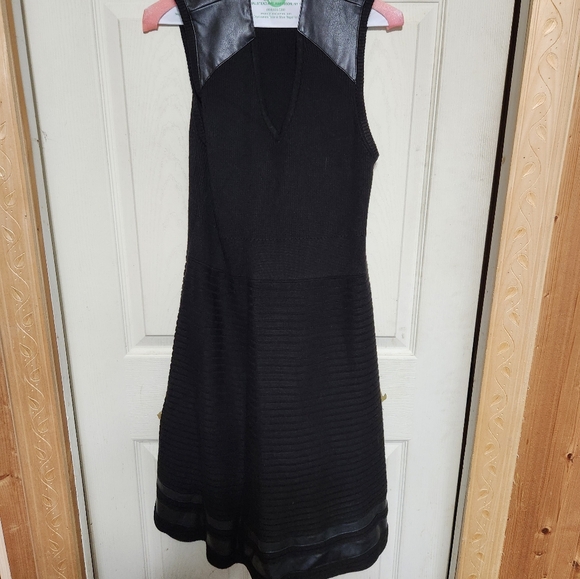 Calvin Klein Black Midi Dress with Leather Accents - Picture 3 of 11
